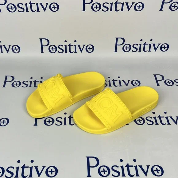 MCM Womens Yellow Big Logo Rubber Slides US 7 EU 37 - Picture 2 of 7